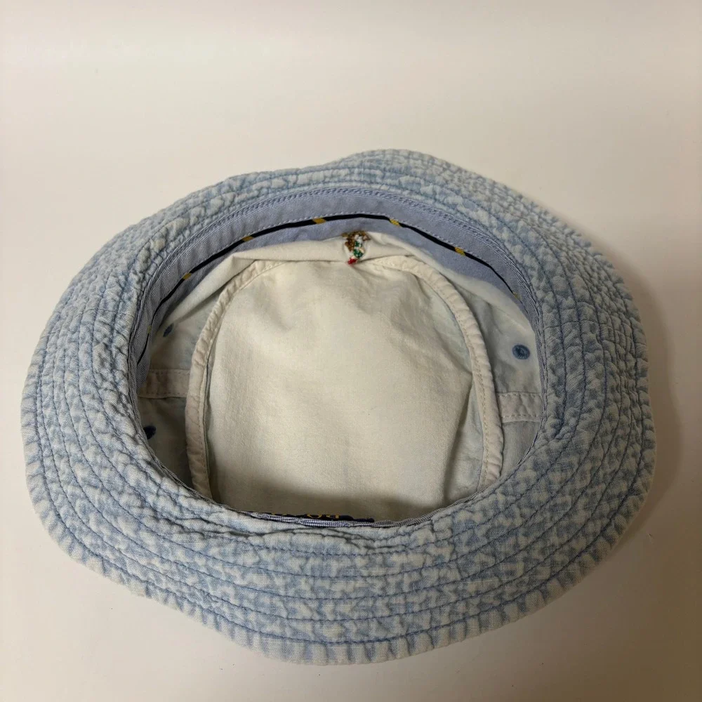 VTG Polo Ralph Lauren Light Blue Linen Blend Pony Logo Bucket Hat XS 6 5/8 Prep